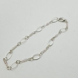 Silver Tone Ankle Or Wrist Bracelet 9" Clear Beads